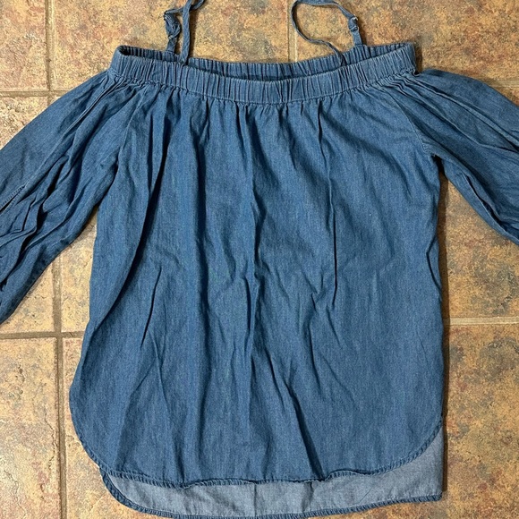 seven sisters Tops - seven sisters denim off-the-shoulder shirt with straps and sleeves